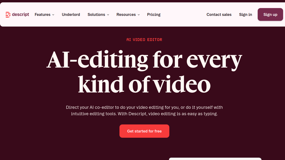 Descript — AI-editing for every kind of video avec Underlord