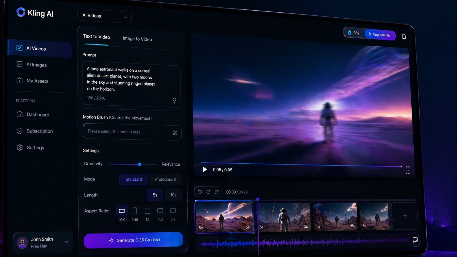 Kling AI — Modèle text-to-video de Kuaishou (Chine) capable de générer des clips cinématiques jusqu'à 1080p.